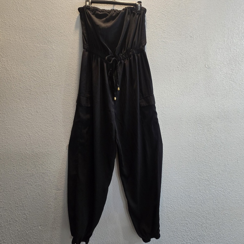 Black Strapless Jumpsuit with Drawstring Waist